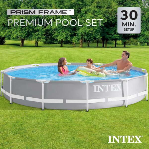 Above Ground Swimming Pool, 12' x 30", Prism Frame, Gray - Large Backyard Outdoor Round Summer Pool for Family, Easy Set Up, 24-Inch Deep Water - Image 5