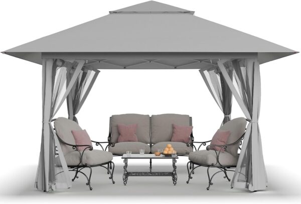 13x13 Pop Up Gazebo, Canopy Tent, Gazebos on Clearance - Outdoor Gazebo for Backyard & Patio Furniture - Carpa Pop Up Tent with Wheeled STO-N-Go Cover Bag (Beige & Coffee) - Image 2