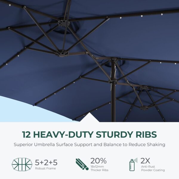 Double Sided Patio Umbrellas - 15ft Solar Lights LED Lighted Outdoor Extra Large Market Table Umbrella with Base Included, Oversized Umbrella for Deck, Pool, Backyard (Beige) - Image 70