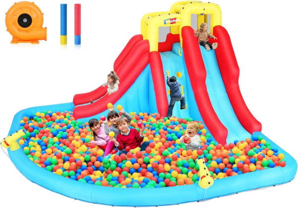 Inflatable Water Slides for Kids 8-in-1 Bounce House Water Park with 450W Blower Climbing Wall, Splash Pool, 2 Water Cannons, Basketball Hoop, Water Slide, Crocodile Sprinkler for Gift Backyard Party - Image 19