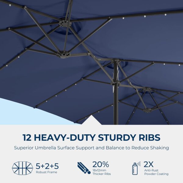 Double Sided Patio Umbrellas - 15ft Solar Lights LED Lighted Outdoor Extra Large Market Table Umbrella with Base Included, Oversized Umbrella for Deck, Pool, Backyard (Beige) - Image 98