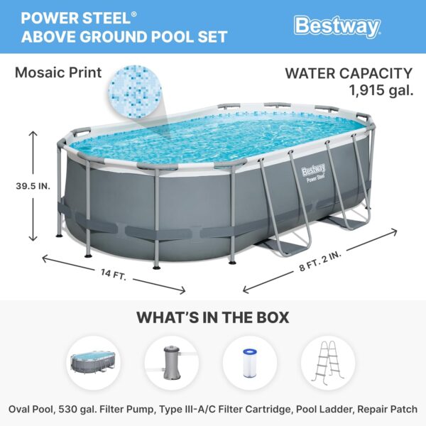 Bestway Oval Above Ground Pool Set (10' x 6'7" x 33")| Includes Filter Pump & ChemConnect Dispenser - Image 56