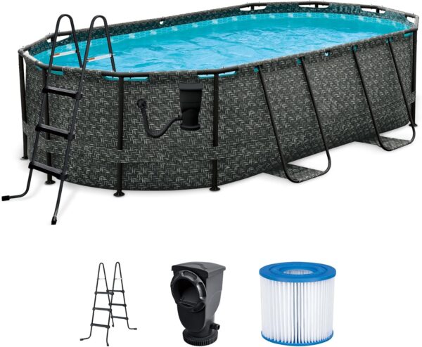 Funsicle 167 by 98 by 39.5 Inches Oasis Designer Oval Frame Outdoor Above Ground Swimming Pool Pool Set with Accessories, Dark Herringbone Gray - Image 2