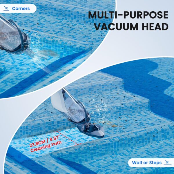 Pool Vacuum for Above Ground Pool with a Telescopic Pole, Running time up to 1H, T403 Handheld Rechargeable Pool Cleaner with Powerful Suction up to 18.5 gallons/min, Ideal for Leaves, Debris - Image 9