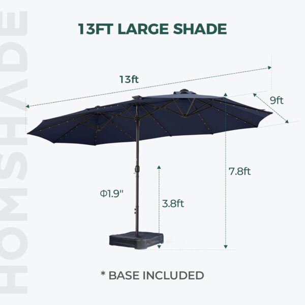 Double Sided Patio Umbrellas - 15ft Solar Lights LED Lighted Outdoor Extra Large Market Table Umbrella with Base Included, Oversized Umbrella for Deck, Pool, Backyard (Beige) - Image 73