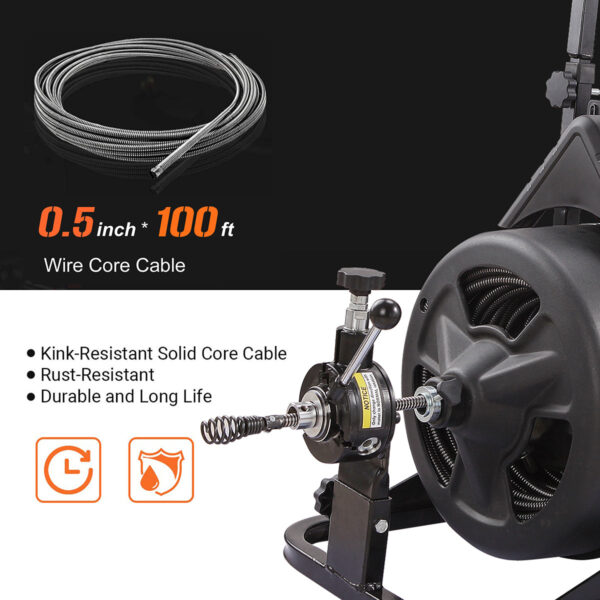 XtremepowerUS 45078 45078 Drain Snake Commercial w/Attachments 100' Electric Sewer - Image 2