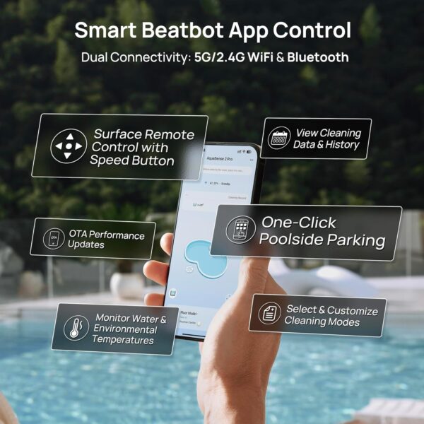 Beatbot AquaSense 2 Pro Cordless Pool Vacuum Robot, Unmatched 5-in-1 Cleaning, Surface Parking, Skims Water Surface with APP Control, Water Clarification, for Pools up to 3,875 Sq.ft �� Emerald Green - Image 9
