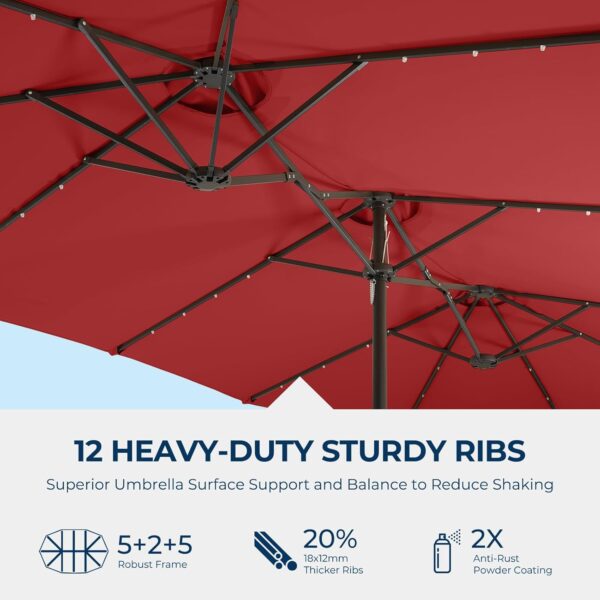 Double Sided Patio Umbrellas - 15ft Solar Lights LED Lighted Outdoor Extra Large Market Table Umbrella with Base Included, Oversized Umbrella for Deck, Pool, Backyard (Beige) - Image 48