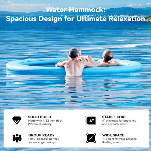 Round Inflatable Floating Dock, Sunchill Float Ring, Hammock Tanning Pool with 4in Woven Fabric, Manual Pump for 1-2 Min Quick Inflate/Deflate, Fits 2-8, Ideal for Lakes, Pools, Oceans - Image 117