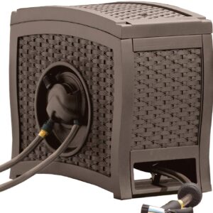 Aquawinder 125′ Wicker Garden Hose Reel – Lightweight Portable Hands – Free Water Powered Retractable Hose Reel – Java