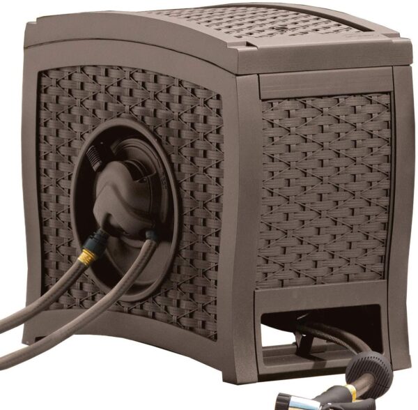 Aquawinder 125′ Wicker Garden Hose Reel – Lightweight Portable Hands – Free Water Powered Retractable Hose Reel – Java