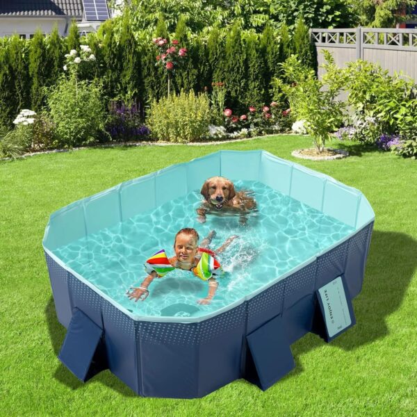 Foldable Non-Inflatable Kids' and Adults' Outdoor Swimming Pool - Hard Plastic Shell, Kid Pool for Backyard Dog Pools (158" x 76" x 20") - Image 9