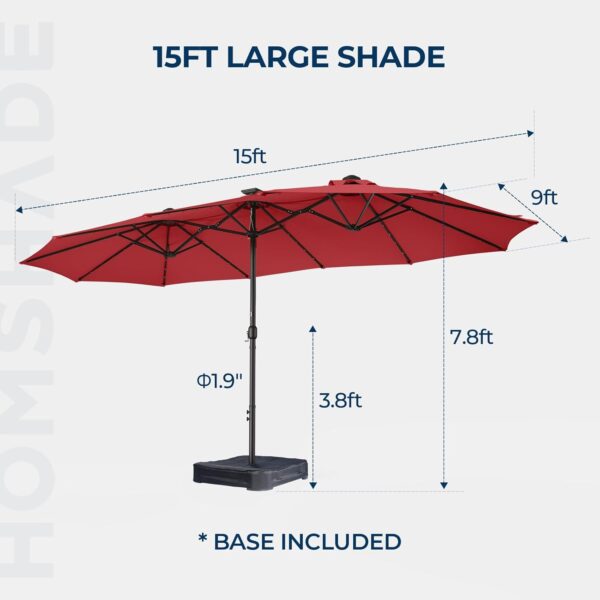Double Sided Patio Umbrellas - 15ft Solar Lights LED Lighted Outdoor Extra Large Market Table Umbrella with Base Included, Oversized Umbrella for Deck, Pool, Backyard (Beige) - Image 50
