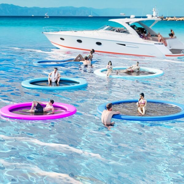 Round Inflatable Floating Dock, Sunchill Float Ring, Hammock Tanning Pool with 4in Woven Fabric, Manual Pump for 1-2 Min Quick Inflate/Deflate, Fits 2-8, Ideal for Lakes, Pools, Oceans - Image 9