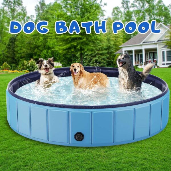 Foldable Dog Swimming Pool, 120"x20" Oversize Collapsable Hard Plastic Potable Bathing Tub for Pet Dog Kiddie Pool Indoor and Outdoor Leakproof PVC Play Pool for Large Dogs Pets Puppy Kids Blue - Image 14