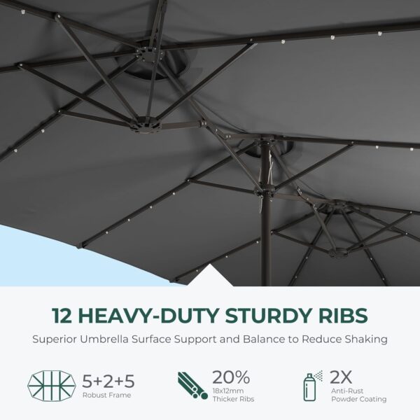 Double Sided Patio Umbrellas - 15ft Solar Lights LED Lighted Outdoor Extra Large Market Table Umbrella with Base Included, Oversized Umbrella for Deck, Pool, Backyard (Beige) - Image 14
