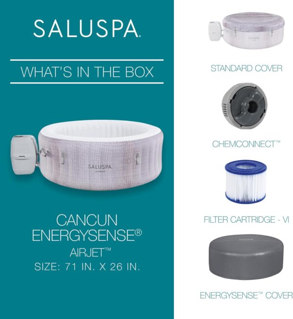 Bestway SaluSpa Fiji AirJet Large Round 2 to 4 Person Inflatable Hot Tub Portable Outdoor Spa with 120 AirJets and EnergySense Cover, Grey - Image 7