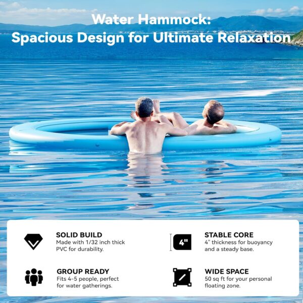 Round Inflatable Floating Dock, Sunchill Float Ring, Hammock Tanning Pool with 4in Woven Fabric, Manual Pump for 1-2 Min Quick Inflate/Deflate, Fits 2-8, Ideal for Lakes, Pools, Oceans - Image 109