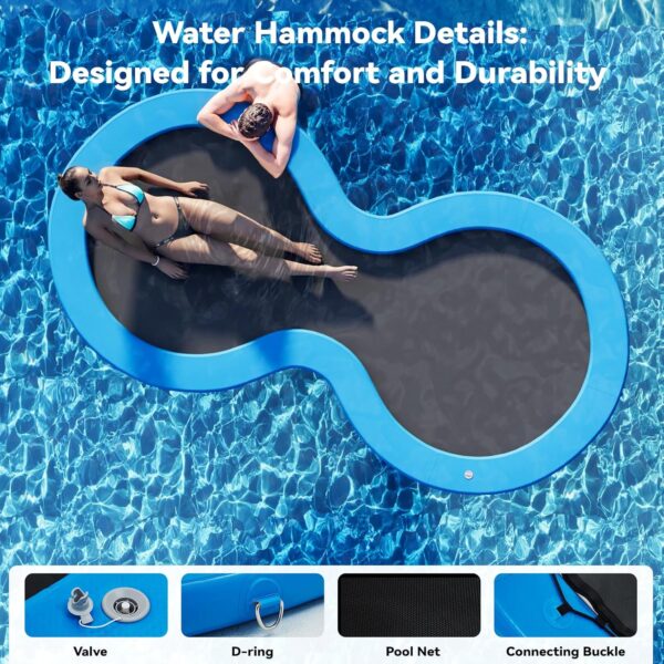 Round Inflatable Floating Dock, Sunchill Float Ring, Hammock Tanning Pool with 4in Woven Fabric, Manual Pump for 1-2 Min Quick Inflate/Deflate, Fits 2-8, Ideal for Lakes, Pools, Oceans - Image 74