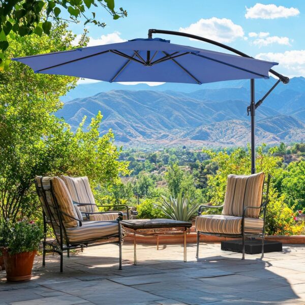 9.8FT Offset Patio Umbrella Hanging Cantilever Umbrella Outdoor Sun Shade with Easy Tilt Adjustment, 8 Ribs, UV Protection for Backyard, Lawn, Garden and Pool, Blue - Image 20