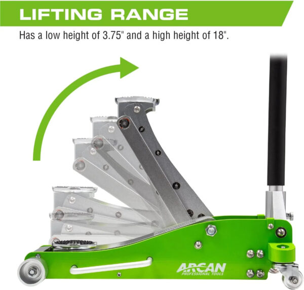 Tools 3-Ton Quick Rise Aluminum Floor Jack with Dual Pump Pistons & Reinforced Lifting Arm (A20018_A20019) - Image 2