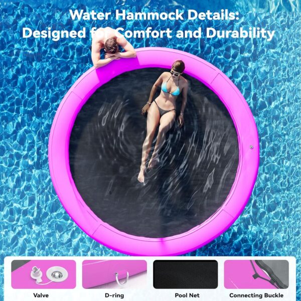 Round Inflatable Floating Dock, Sunchill Float Ring, Hammock Tanning Pool with 4in Woven Fabric, Manual Pump for 1-2 Min Quick Inflate/Deflate, Fits 2-8, Ideal for Lakes, Pools, Oceans - Image 14