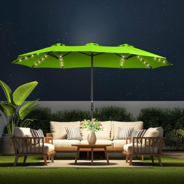 Double Sided Patio Umbrellas - 15ft Solar Lights LED Lighted Outdoor Extra Large Market Table Umbrella with Base Included, Oversized Umbrella for Deck, Pool, Backyard (Beige) - Image 7