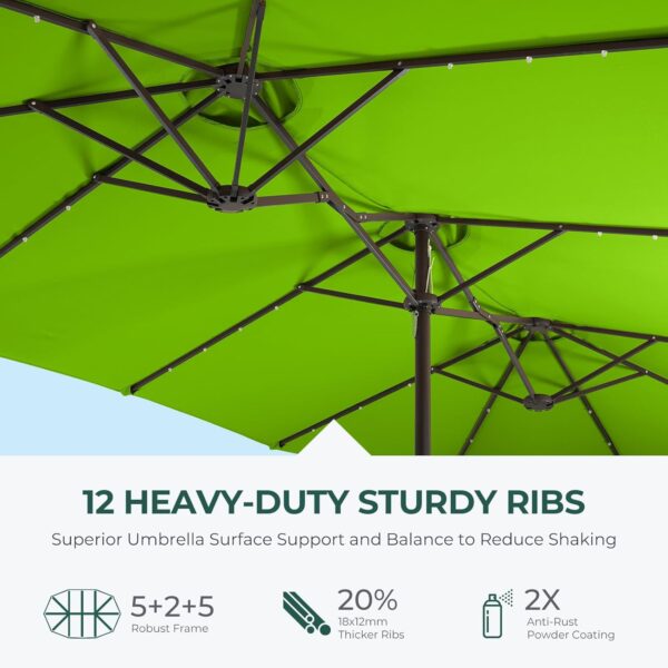 Double Sided Patio Umbrellas - 15ft Solar Lights LED Lighted Outdoor Extra Large Market Table Umbrella with Base Included, Oversized Umbrella for Deck, Pool, Backyard (Beige) - Image 34
