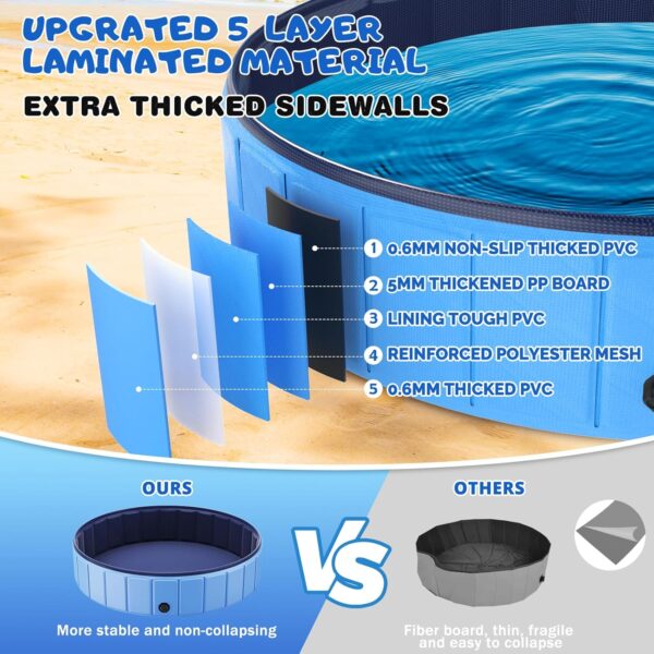 Foldable Dog Swimming Pool, 120"x20" Oversize Collapsable Hard Plastic Potable Bathing Tub for Pet Dog Kiddie Pool Indoor and Outdoor Leakproof PVC Play Pool for Large Dogs Pets Puppy Kids Blue - Image 5