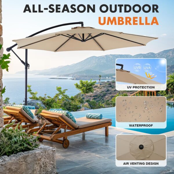 9.8FT Offset Patio Umbrella Hanging Cantilever Umbrella Outdoor Sun Shade with Easy Tilt Adjustment, 8 Ribs, UV Protection for Backyard, Lawn, Garden and Pool, Blue - Image 13