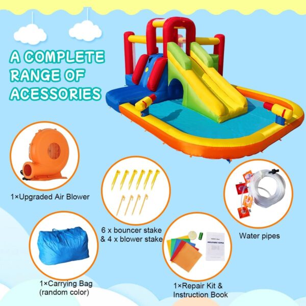 Bounce House Inflatable Water Slide for Kids, Water Park With Splash Pool, Double Cannon, 2 Climbing Walls, Obstacles, Blow Up Jumping Castle With Blower - Image 7