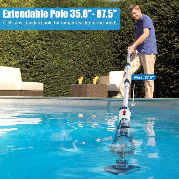 Pool Vacuum for Above Ground Pool with a Telescopic Pole, Running time up to 1H, T403 Handheld Rechargeable Pool Cleaner with Powerful Suction up to 18.5 gallons/min, Ideal for Leaves, Debris - Image 17