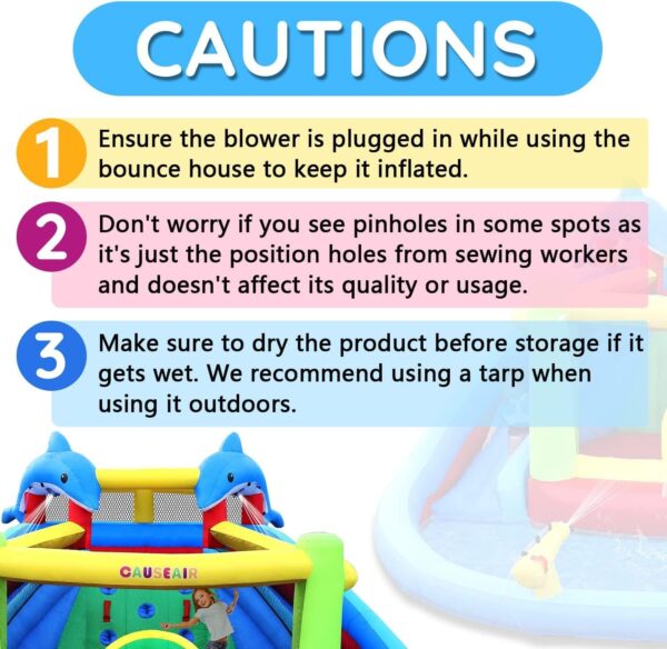 Inflatable Bounce House with Double Slide,Dolphin Styling,Splashing Pool,Double Water Cannon,Climbing Wall,Heavy Duty GFCI Blower,Inflatable Water Park Slide for Kids Backyard Summer - Image 5