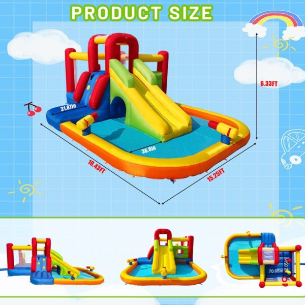 Bounce House Inflatable Water Slide for Kids, Water Park With Splash Pool, Double Cannon, 2 Climbing Walls, Obstacles, Blow Up Jumping Castle With Blower - Image 2