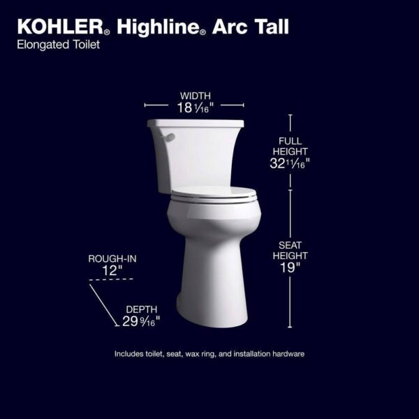 Highline Arc Extra Tall Elongated Toilet 1.28 GPF White with Seat - Image 4