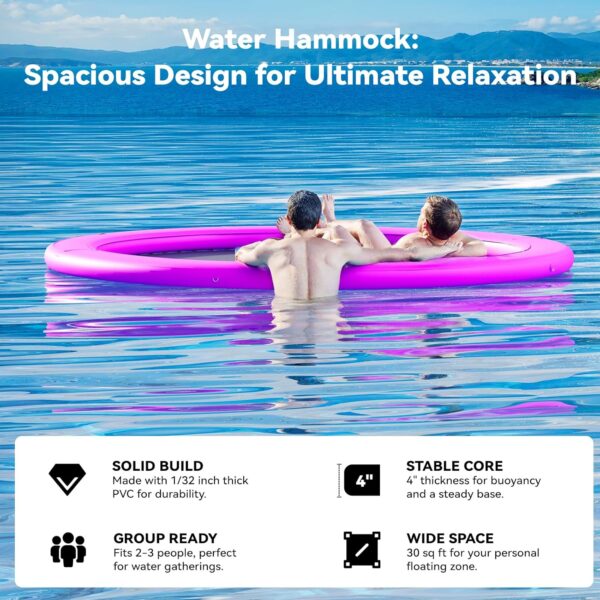 Round Inflatable Floating Dock, Sunchill Float Ring, Hammock Tanning Pool with 4in Woven Fabric, Manual Pump for 1-2 Min Quick Inflate/Deflate, Fits 2-8, Ideal for Lakes, Pools, Oceans - Image 15