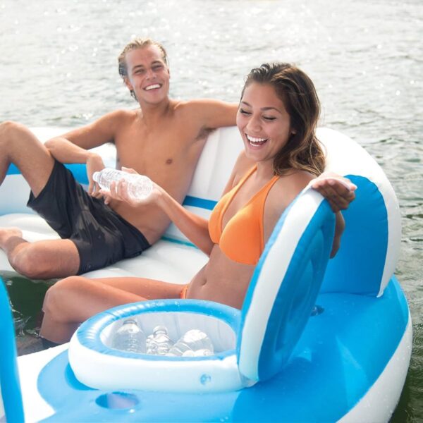 56299EP 145 x 125 x 20 Inch Splash N Chill Inflatable Lake and Pool Relaxation Island Lounger Seat for up to 7 Adults, Blue and White - Image 8