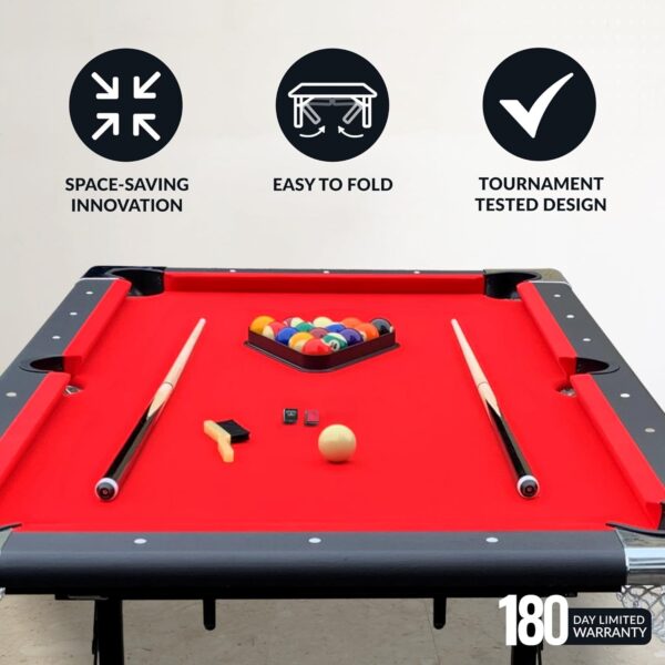 Hathaway Fairmont 6 Ft Portable Pool Table, Adults Folding Billiards Tables for Game Room with Easy Foldable Storage, Includes Full Set of Billiard Balls, Cues, Chalk & Brush - Image 27