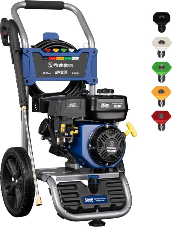 Gas Pressure Washer, 3400 PSI and 2.6 Max GPM, Onboard Soap Tank, Spray Gun and Wand, 5 Nozzle Set, for Cars/Fences/Driveways/Homes/Patios/Furniture - Image 3