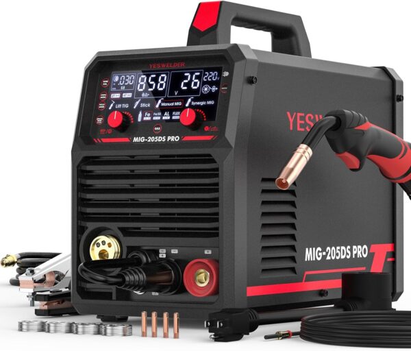 200Amp 110/220V Dual Voltage MIG Welding Machine, 5 in 1 Gas MIG/Flux Core MIG/Spool Gun MIG/Lift TIG/Stick Multiprocess Aluminum MIG Welder, Spool Gun Compatible