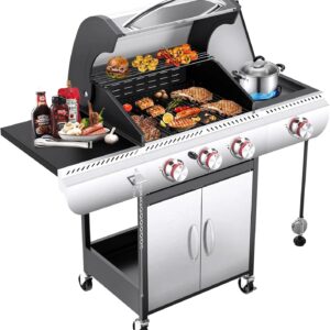 3 & 4-Burner Propane Gas Grills with Side Burners, for Outdoor Cooking, BBQ, Patio, Camping