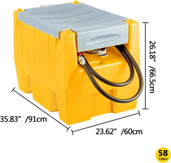 58 Gallon Gasoline Tank, Portable Fuel Tank with 12V Electric Fuel Transfer Pump, 40 GPM Gasoline Fuel Tank with 4 Meters Hose for Gasoline Transportation (Yellow, 58 gal) - Image 8