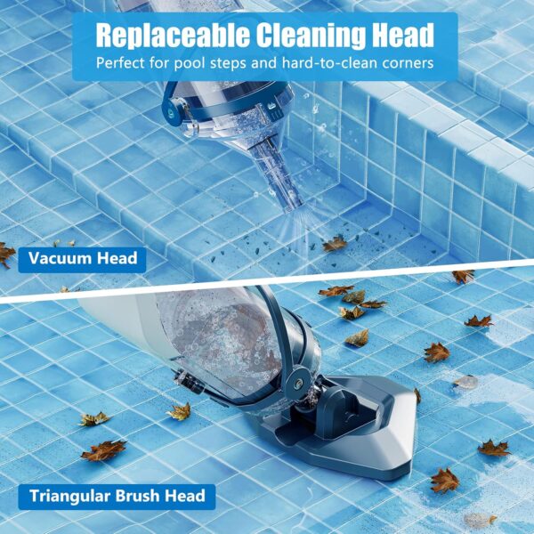 Pool Vacuum for Above Ground Pool with a Telescopic Pole, Running time up to 1H, T403 Handheld Rechargeable Pool Cleaner with Powerful Suction up to 18.5 gallons/min, Ideal for Leaves, Debris - Image 15