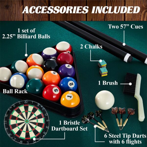84′′ Arcade Pool Table with Bonus Dartboard Set, Green - Image 7
