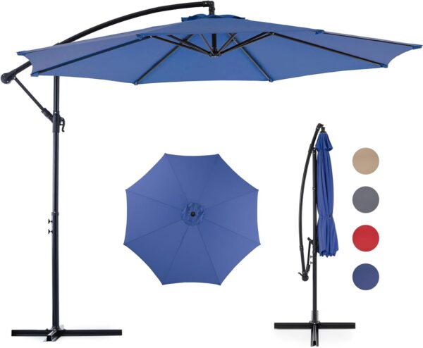 9.8FT Offset Patio Umbrella Hanging Cantilever Umbrella Outdoor Sun Shade with Easy Tilt Adjustment, 8 Ribs, UV Protection for Backyard, Lawn, Garden and Pool, Blue - Image 2