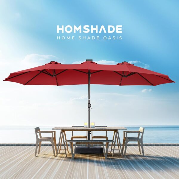 Double Sided Patio Umbrellas - 15ft Solar Lights LED Lighted Outdoor Extra Large Market Table Umbrella with Base Included, Oversized Umbrella for Deck, Pool, Backyard (Beige) - Image 52