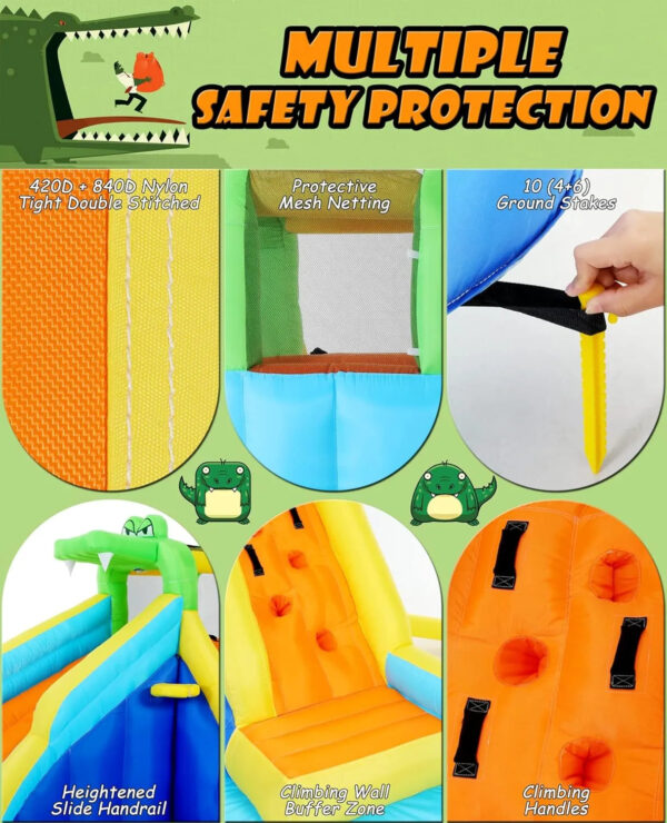 Inflatable Water Slides for Kids 8-in-1 Bounce House Water Park with 450W Blower Climbing Wall, Splash Pool, 2 Water Cannons, Basketball Hoop, Water Slide, Crocodile Sprinkler for Gift Backyard Party - Image 14