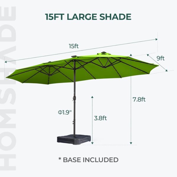 Double Sided Patio Umbrellas - 15ft Solar Lights LED Lighted Outdoor Extra Large Market Table Umbrella with Base Included, Oversized Umbrella for Deck, Pool, Backyard (Beige) - Image 62