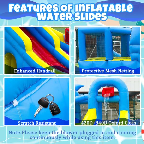 11-in-1 Inflatable Water Slide & Dolphin Bounce House w/2 Long Slides, 19.7 Ft x 13.1 Ft Extra Large Waterslide Climbing Wall w/Small Deeper Pool,Water Cannons,Hoop for Kids Backyard,550W Blower - Image 7