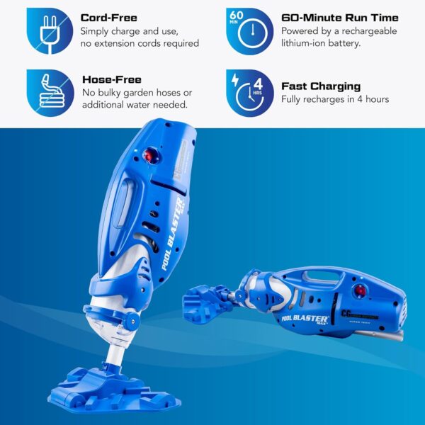 POOL BLASTER Max Cordless Pool Vacuum for Deep Cleaning & Strong Suction, Handheld Rechargeable Swimming Pool Cleaner for Inground and Above Ground Pools, Hoseless Pool Vac by Water Tech - Image 4